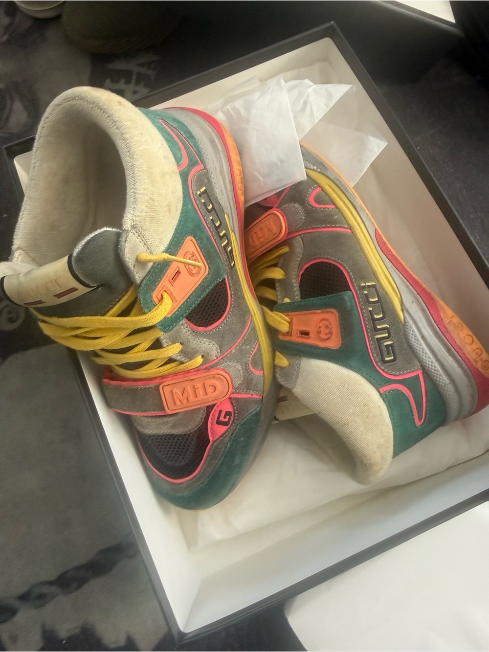 Gucci Kids Multi-Color Sneakers with Yellow Laces